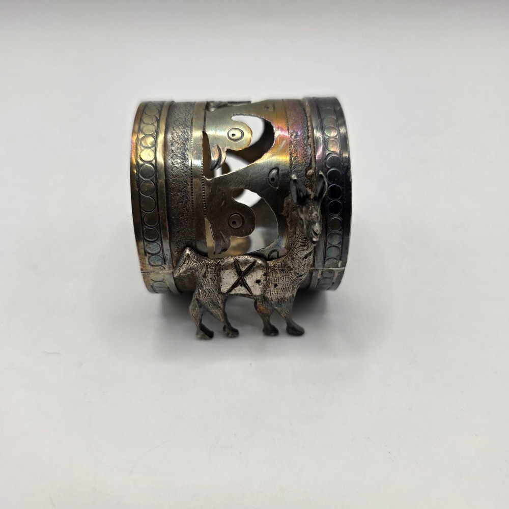Vintage Peru 925 Sterling Silver Napkin Ring 3D Llama Pierced Design 53.1g